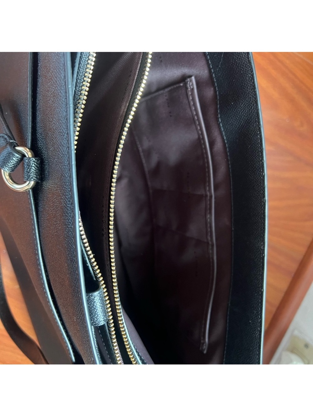 Black Coach Leather Tote Bag with Gold Hardware
